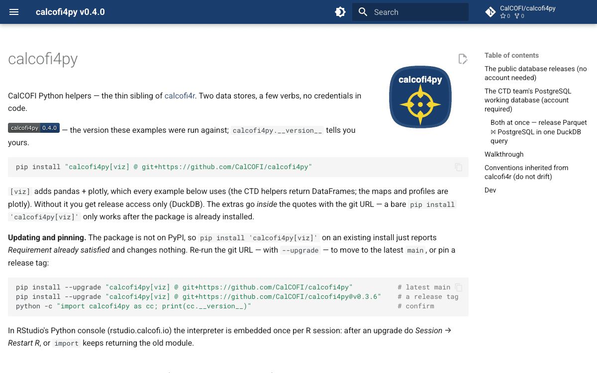 Screenshot of calcofi4py (light theme)