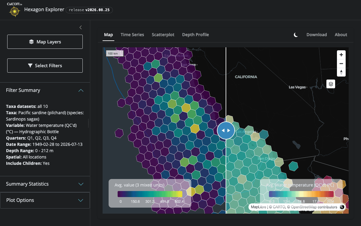 Screenshot of Hexagon Explorer (dark theme)